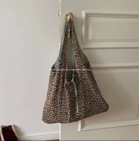 Ingvn  New Spring Summer Korean Leopard Pattern Tote Bag Women's Fashion Single Shoulder Bags Double-sided Canvas Bag
