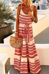 Ingvn - Geometric Printed Loose Ankle Length Dress（4 colors）