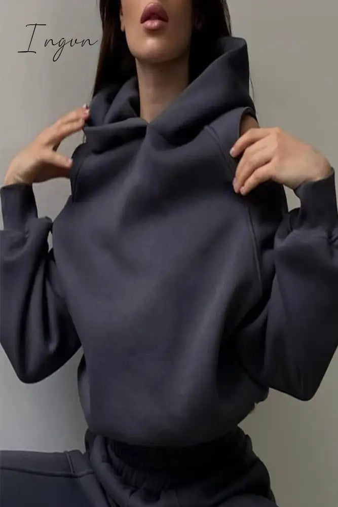 Ingvn - Casual Simplicity Solid Patchwork Hooded Collar Long Sleeve Two Pieces(4 Colors)