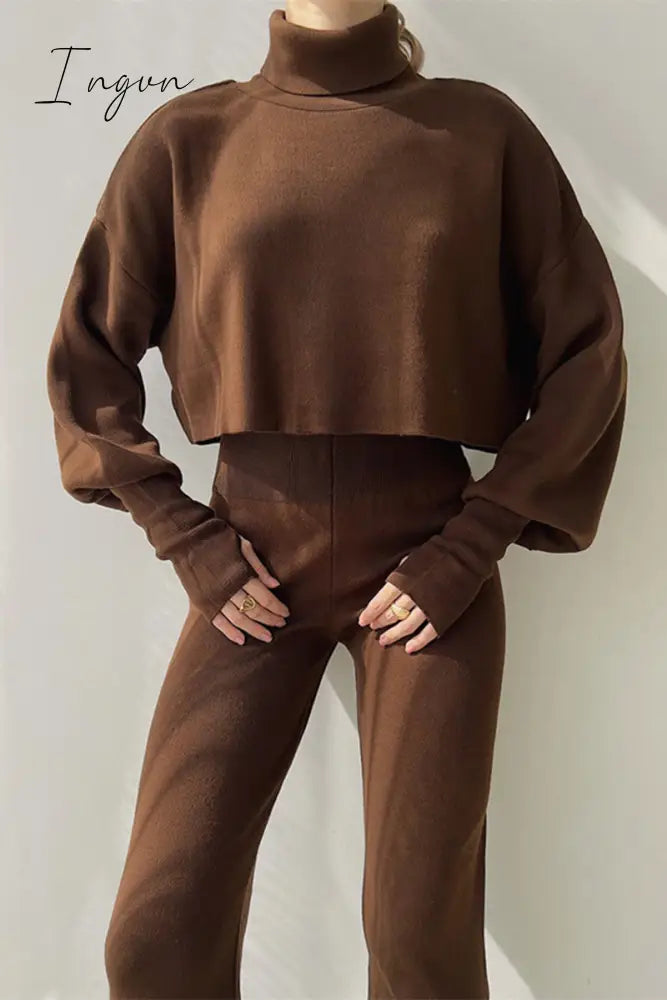 Ingvn - Casual Solid Solid Color Turtleneck Long Sleeve Two Pieces