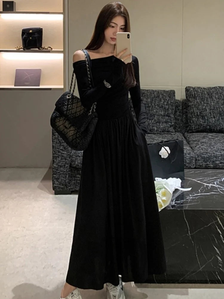 Elegant Evening Party White Dress Women Korean Off Shoulder Long Sleeve Birthday A-Line Robe Autumn Streetwear Corset Clothes