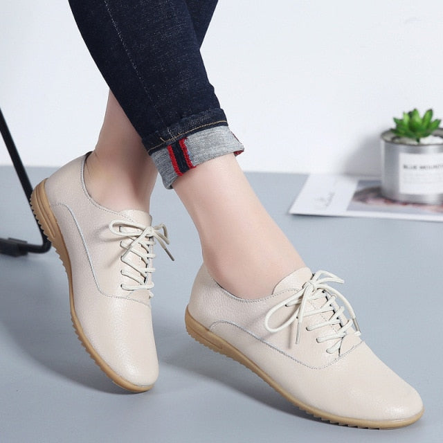 GHJIOL 2026 Spring Women Oxford Shoes Ballerina Flats Shoes Women Genuine Leather Shoes Moccasins Lace Up Loafers Zapatos Mujer