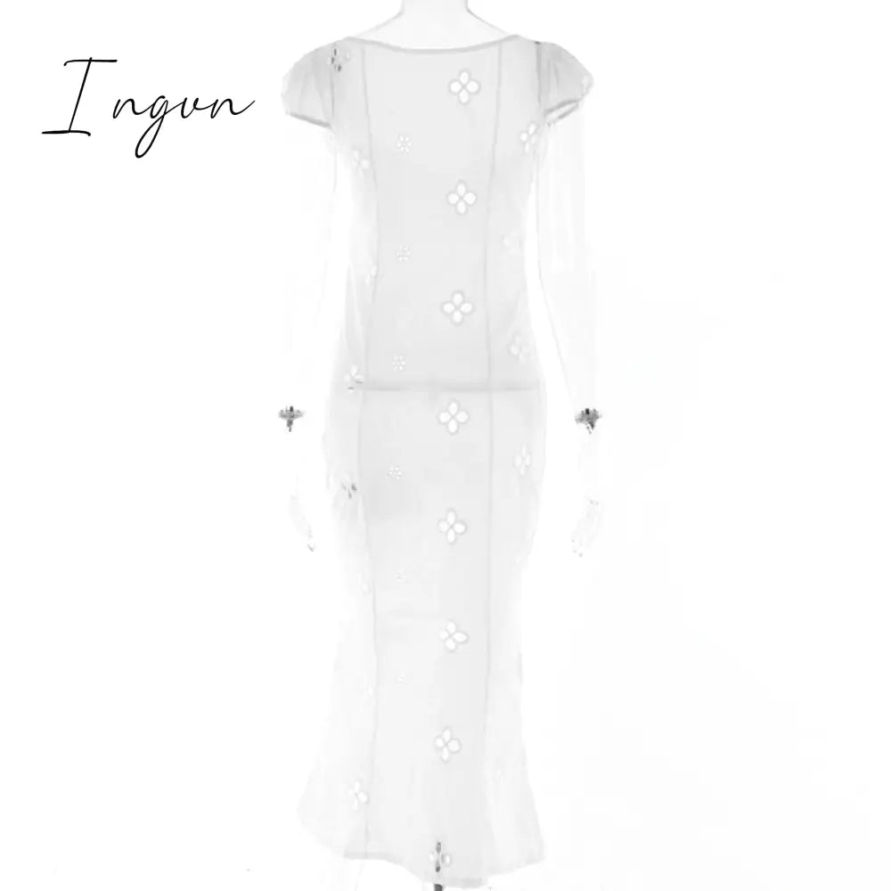 Ingvn - Square Collar Black Mini Dresses 2023 Summer Sexy High Waist Short Sleeve Beachwear Bodycon Hollow Out Sundress Female Ingvn