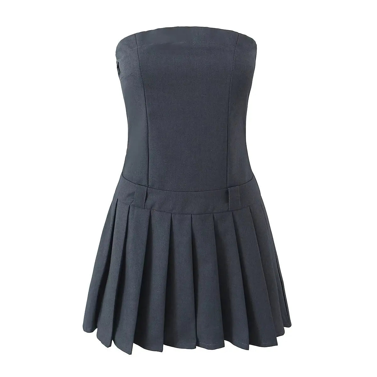 New  Women Sexy Strapless Mini Dress Slim Low Waist Pleated Hem A-line Party Robe