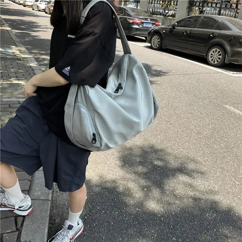 Ingvn  Korean High-capacity Simple Solid Messenger Bags Japanese Students Grunge Tote Bag Men Women Y2k All Match Crossbody Handbags
