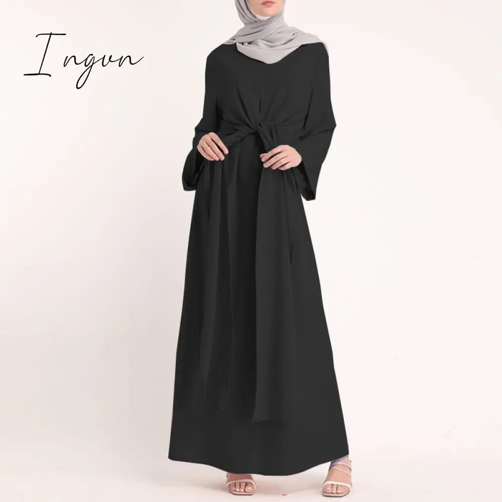 Ingvn - Muslim Dresses Eid Mubarak Kaftan Dubai Abaya Turkey Fashion Hijab Dress Islam Clothing Maxi Sundress For Women Vestidos