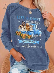 Ingvn - Women's Hoodie Sweatshirt Pullover Fashion Black Blue Dog Casual Hoodie Long Sleeve Top Micro-elastic Fall & Winter