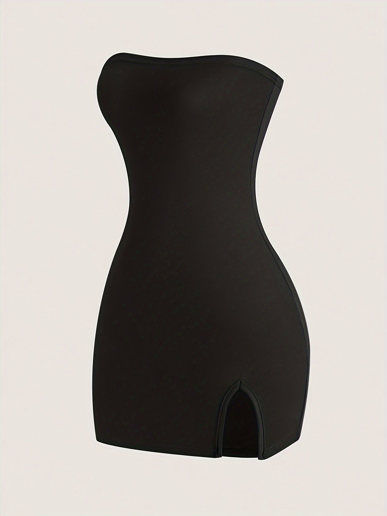 Chic Solid Split Hem Tube Dress - Flattering Strapless & Sleeveless Style - Perfect for Spring & Summer - Fashionable Womens Wardrobe Staple