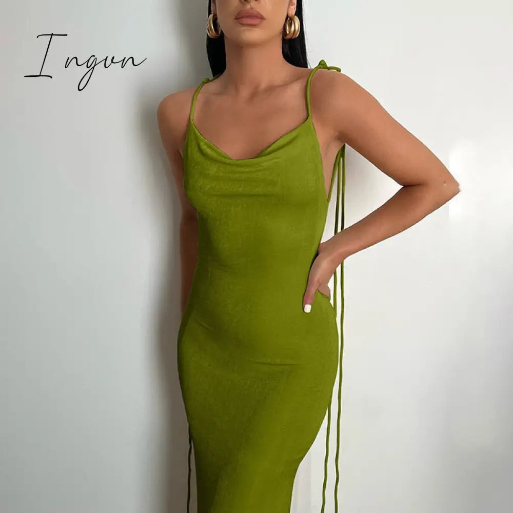 Ingvn - Sexy Hollow Out Corset Maxi Dress Party Dress Women Halter Cut Out  Wrap Split Long Dresses Summer Backless Clubwear Midi Robe