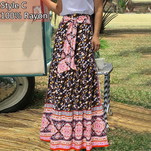 Long Skirts Women  Autumn Celmia Vintage High-Waist Female Skirts Casual Plaid Check Loose Printed Belted Pleated Maxi Skirt