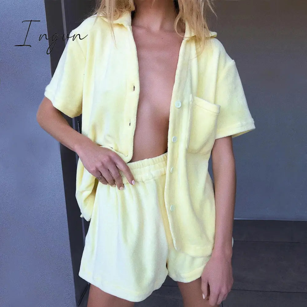 Ingvn - Velvet Beach Two Piece Set Women Tracksuit Loungewear Casual Cardigan Top Summer Outfits Workout Woman Shorts Sets