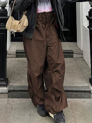 Ingvn - Casual Baggy Wide Leg Sweatpants White Loose Drawstring Low Waist Streetwear Cargo Pants Womens Hippie Joggers Trousers