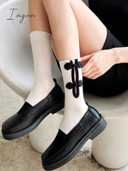 Ingvn - Casual Hollow Solid Color Disc Buckle Socks Accessories