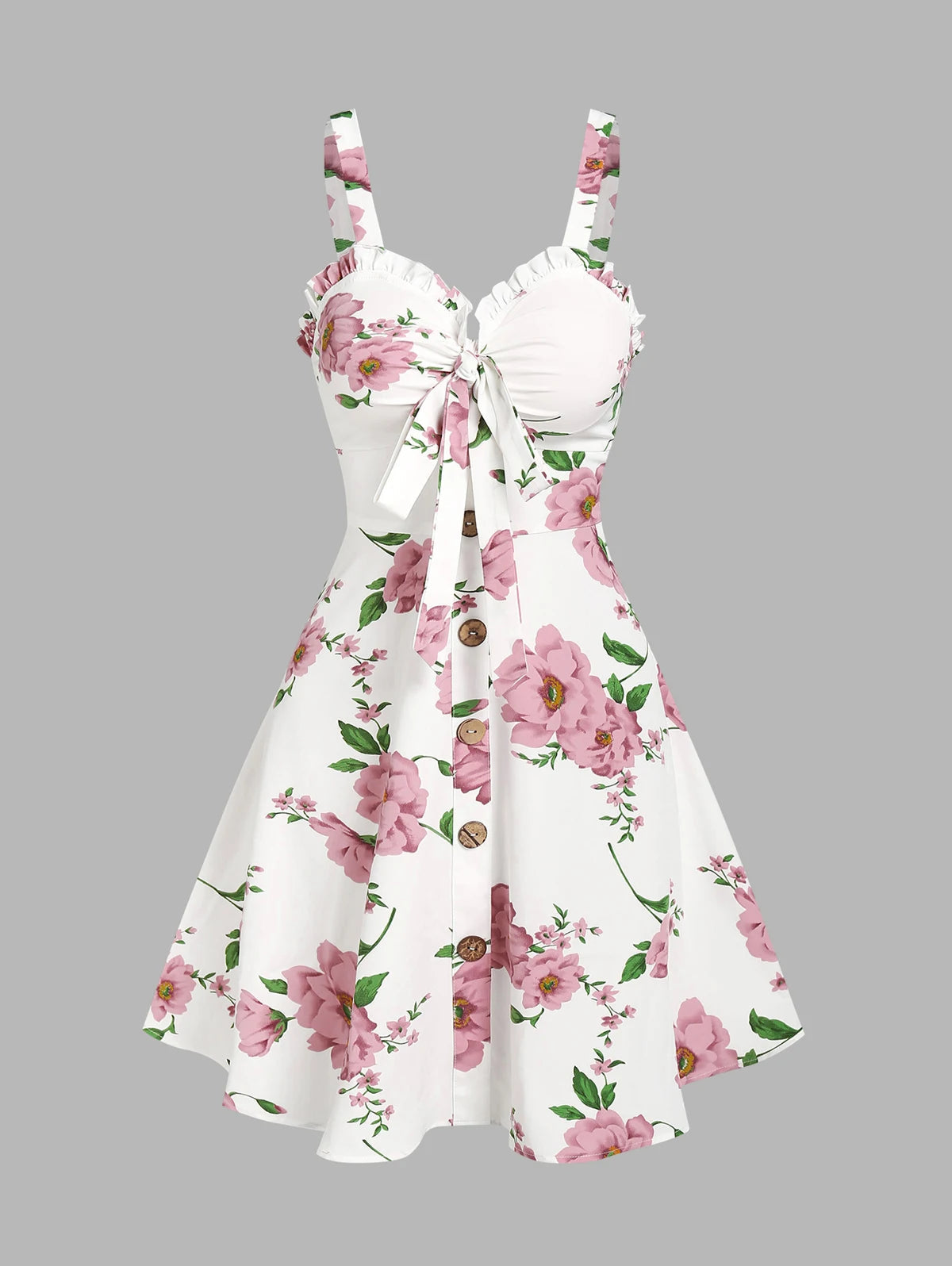 2025 Women's Beach Dresses Floral Print Vacation Sundress Garden Party Dress Summer Ruffled Bowknot Mini Dress