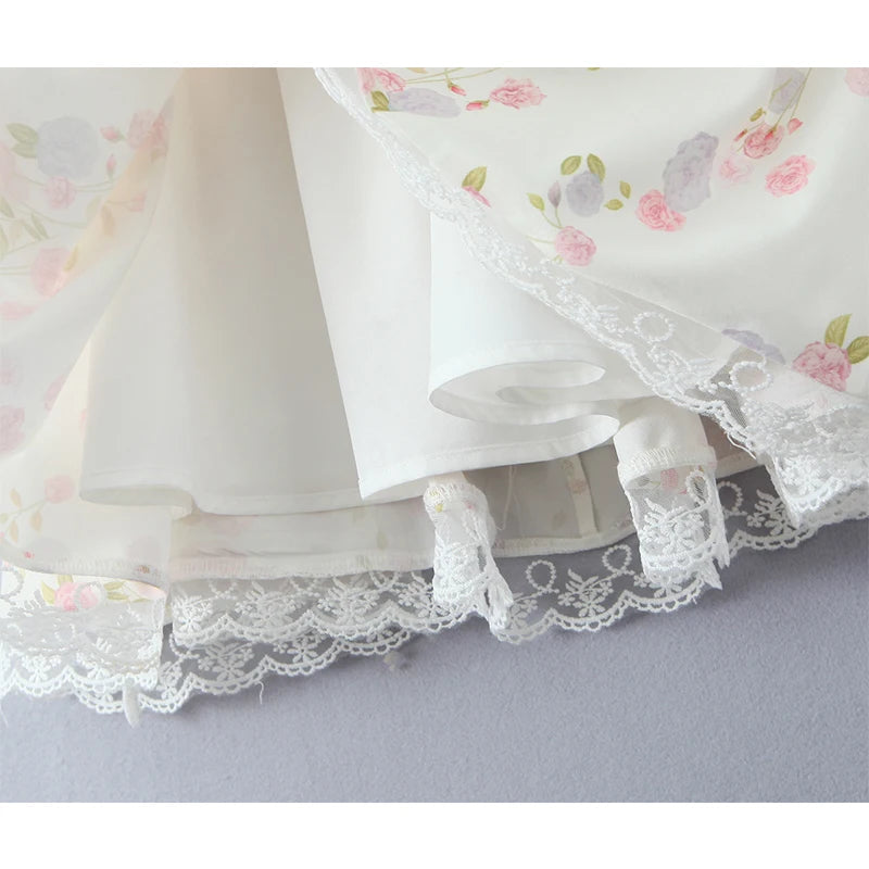 Sexy Elegant Women Lace Patchwork Floral Print Sling Mini Dress Low Waist A-line Summer Holiday Party Dresses Pretty Robe