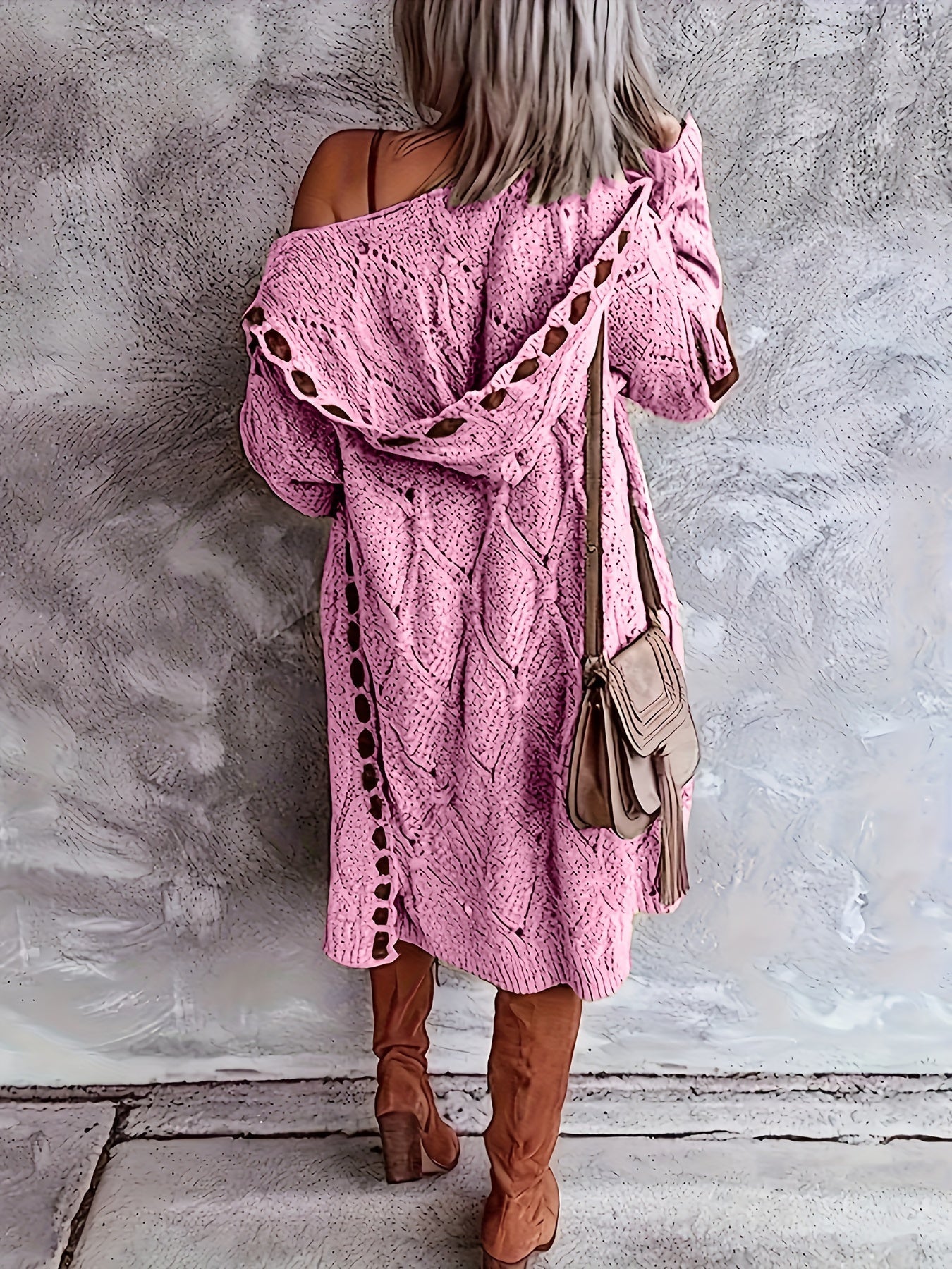 Plus Size Colorblock Chic Knitted Cardigan - Hooded Long Sleeve with Trendy Cutout - Flattering Open Front Design - Perfect Womens Plus Size Fashion Staple