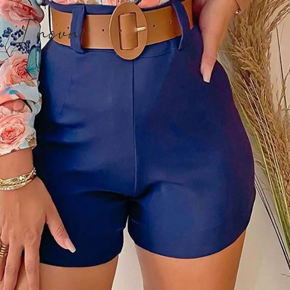 Ingvn - Shorts Sets Women's Summer Suit High Waist Shorts LongSleev Shirts Two Piece Set Printed Leisure Sets Womens Outfits Shorts Set