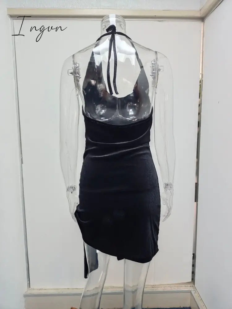Ingvn - 2023 Summer New Women's Wear Halter Neck Hollow Strappy Slit Sexy Fashion Dress Sexy Backless Irregular Strappy Evening Dress