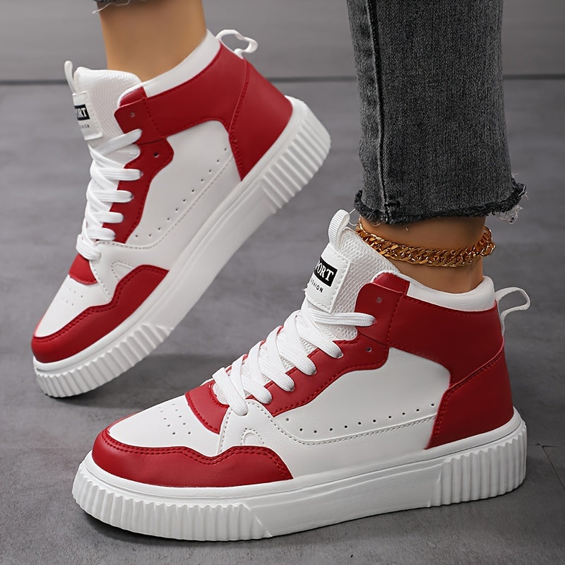 Women's Casual Sneakers - Versatile Lace-Up Mid-Top Shoes with Soft EVA Sole, Faux Cover, All-Season Comfort