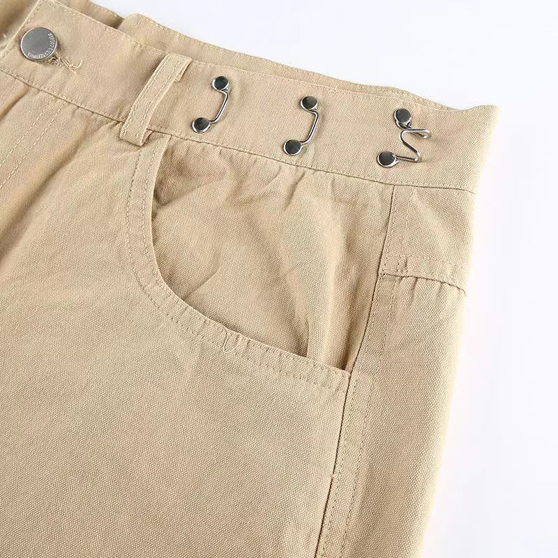Khaki Oversized Cargo Baggy Pants Y2K Hip Hop Style Loosed  Adjustable Waist Drawstring Long Pant Streetwear 90s Style Clothes