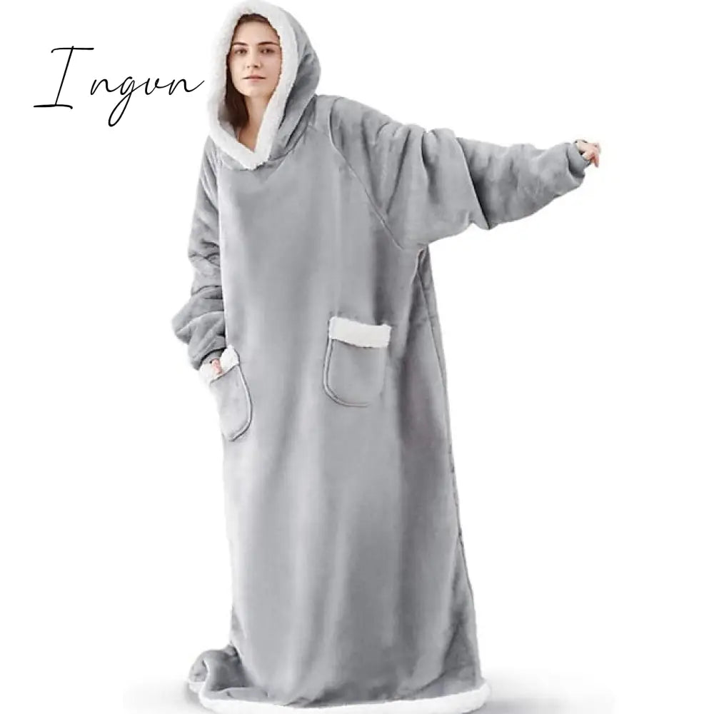 Ingvn - Oversized Wearable Blanket Flannel Thick Soft Warm Long Hoodie Blanket Big Hooded Sweatshirt Hoodie Blanket for Adults Women Girls Teenagers Teens Men Black