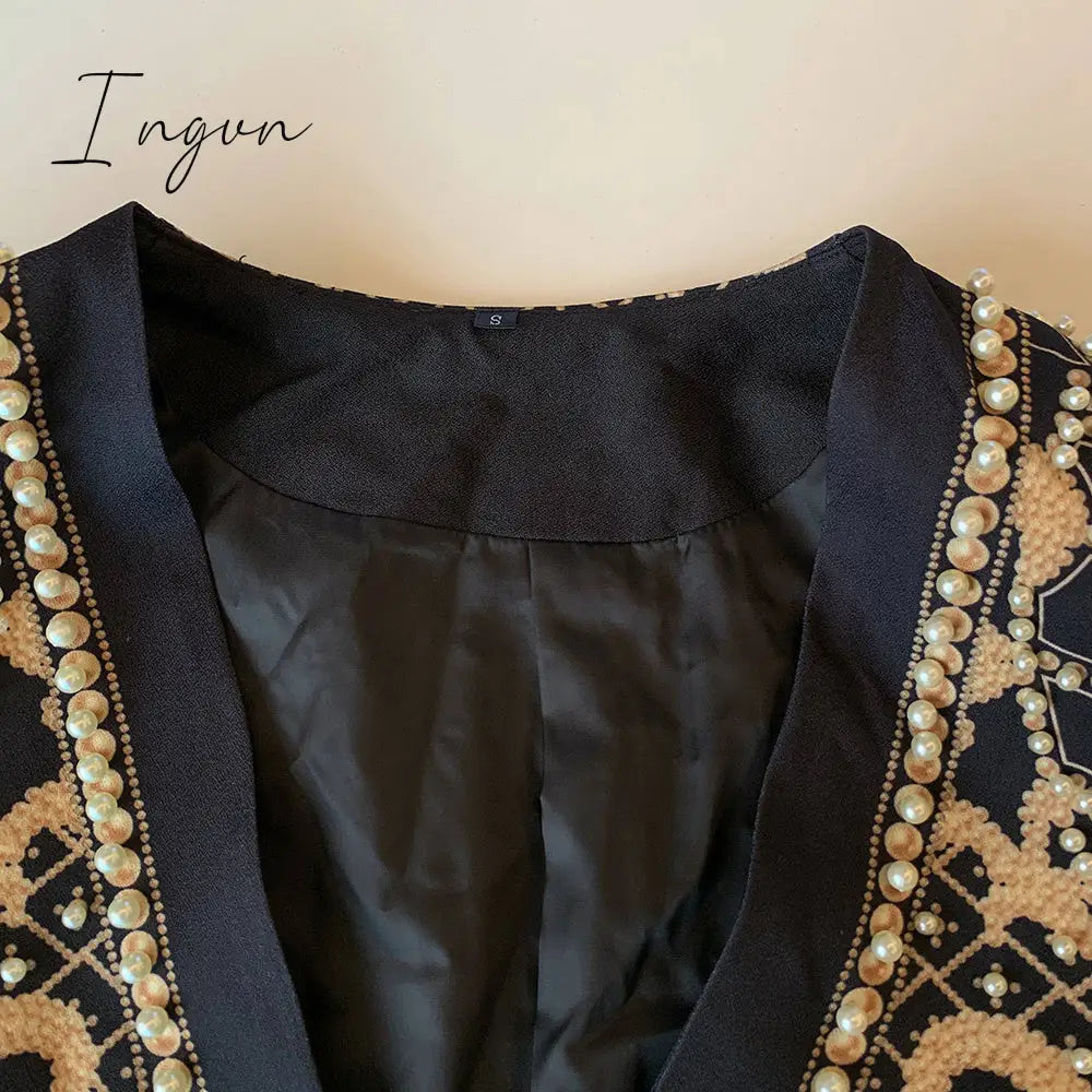 Ingvn - new Beaded Geometric Autumn Winter Long Sleeves V-Neck Vintage Ladies Outwear vintage fashion Overcoats