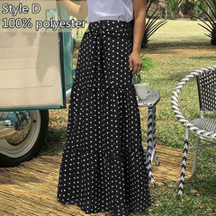 Long Skirts Women  Autumn Celmia Vintage High-Waist Female Skirts Casual Plaid Check Loose Printed Belted Pleated Maxi Skirt