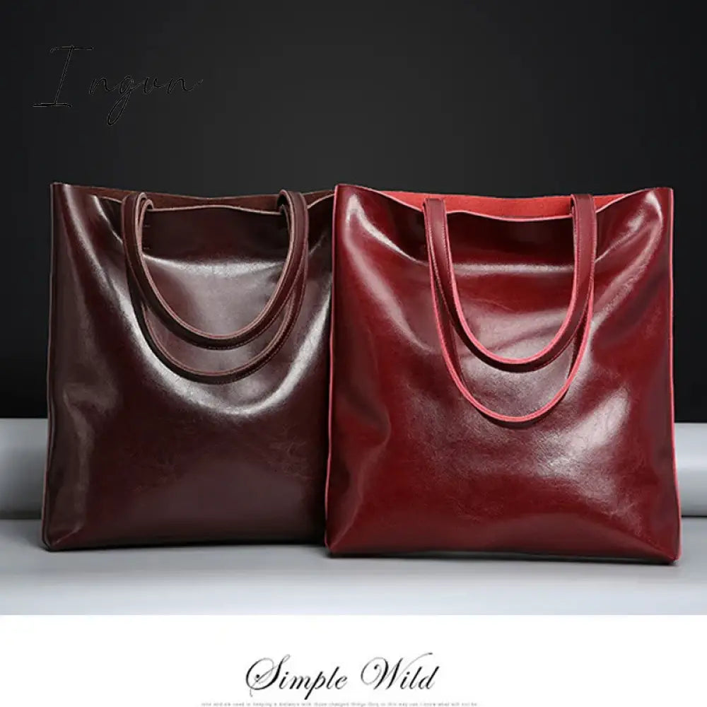 Ingvn - Cow Leather Bag Ladies Genuine Leather Handbags Big Women Bag Large Vintage Female 2024 Office Hand Shoulder Bags For Women Tote