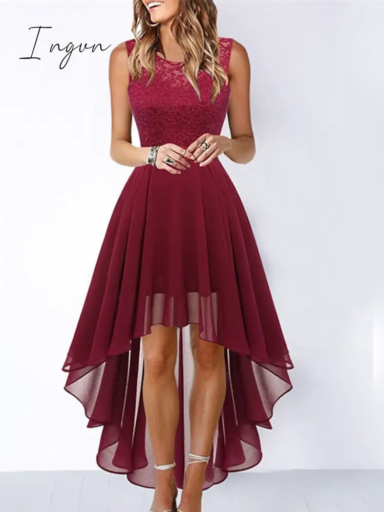 Ingvn - Women‘s Cocktail Party Dress Lace Dress Swing Dress Long Dress Maxi Dress Black Pink Wine Sleeveless Pure Color Lace Fall Spring Summer Crew Neck Fashion 2023 S M L XL XXL 3XL