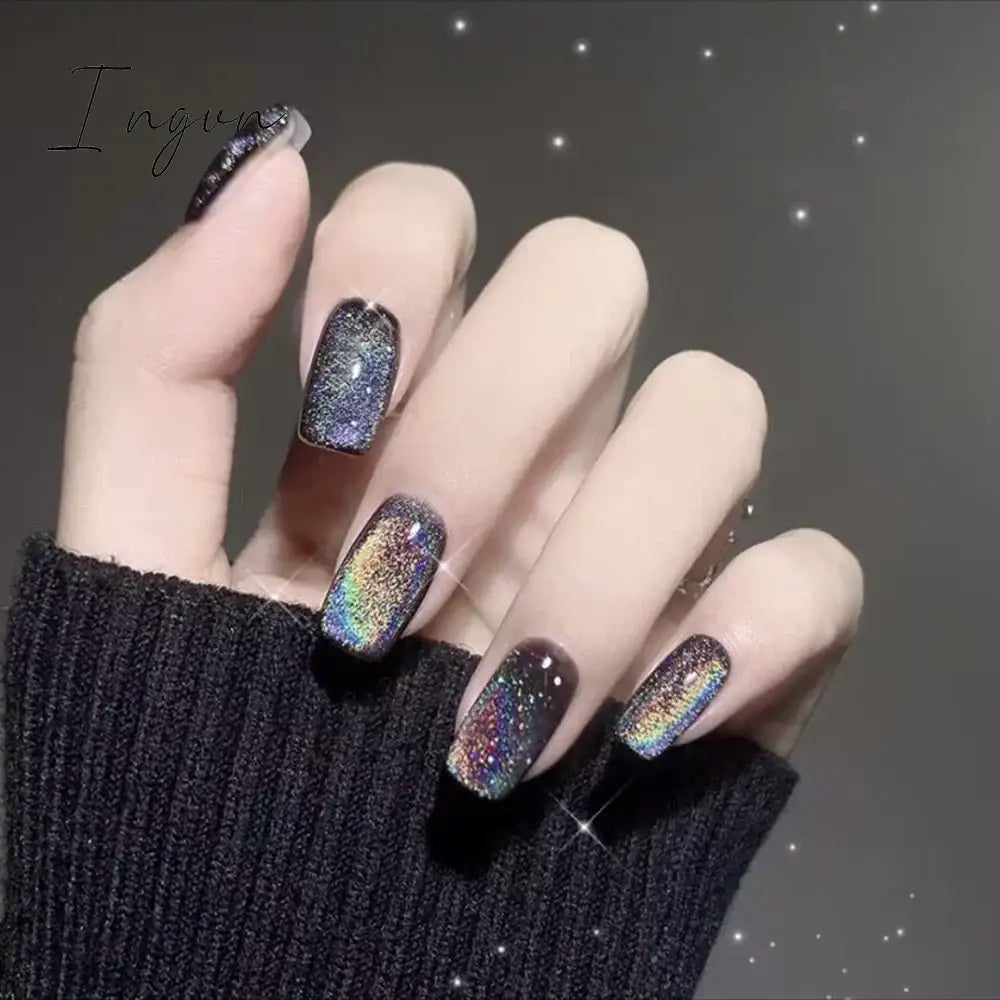 Wine Red Cat's Eye y2k Fake Nails With Designs Wearable Glitter False Nails Press on Square Nail Full Cover Artificial Nail Tips