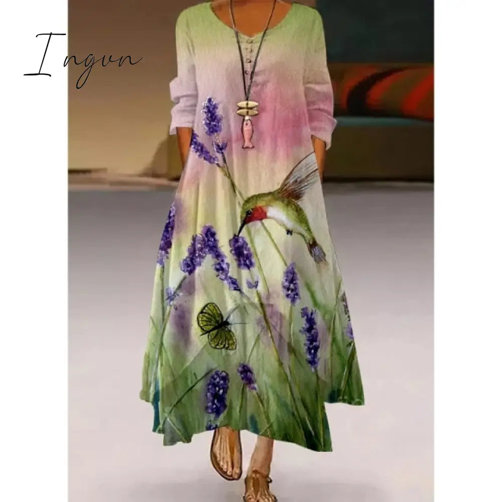 Ingvn - Fashion Summer Maxi Dress Women's Printed Sundress Casual Short Sleeve Vestidos Female High Waist Robe Femme midi elbise