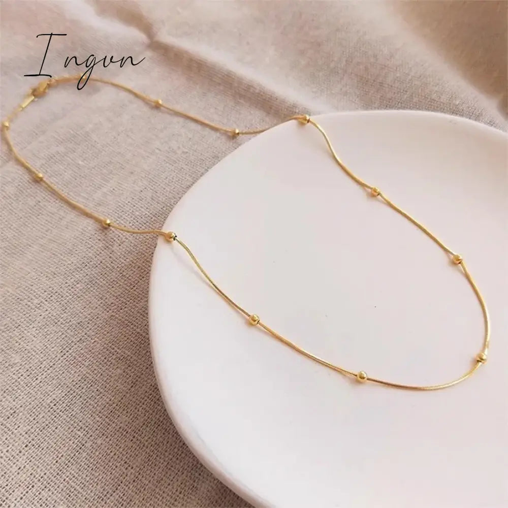 New Trendy Simple Golden Plated Bead Snake Chain Necklace for Women Exquisite Stainless Steel Chain Sweet Elegant Party Gifts