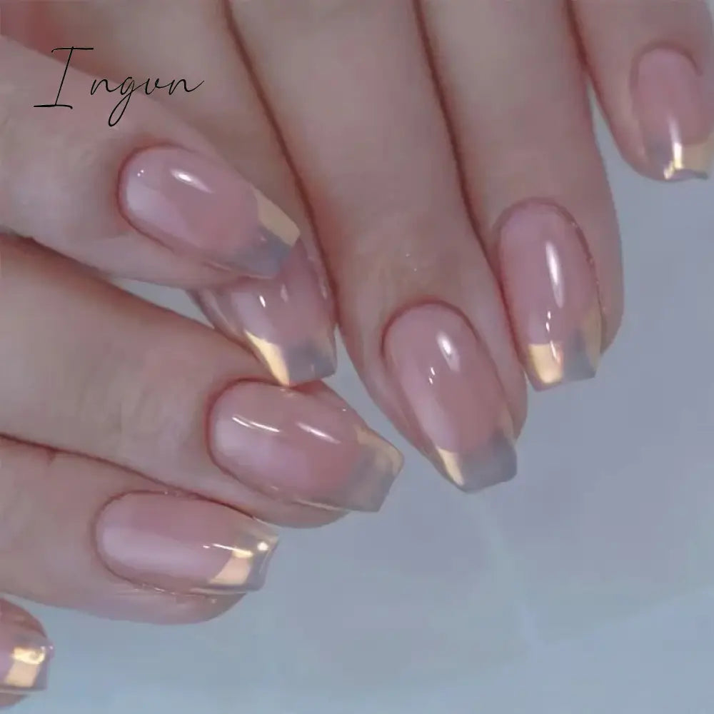 24Pcs French Tip  Press on Nails Short Coffin False Nails Simple Wearable Fake Nails Frosted Full Cover Press on Nail Tips Art