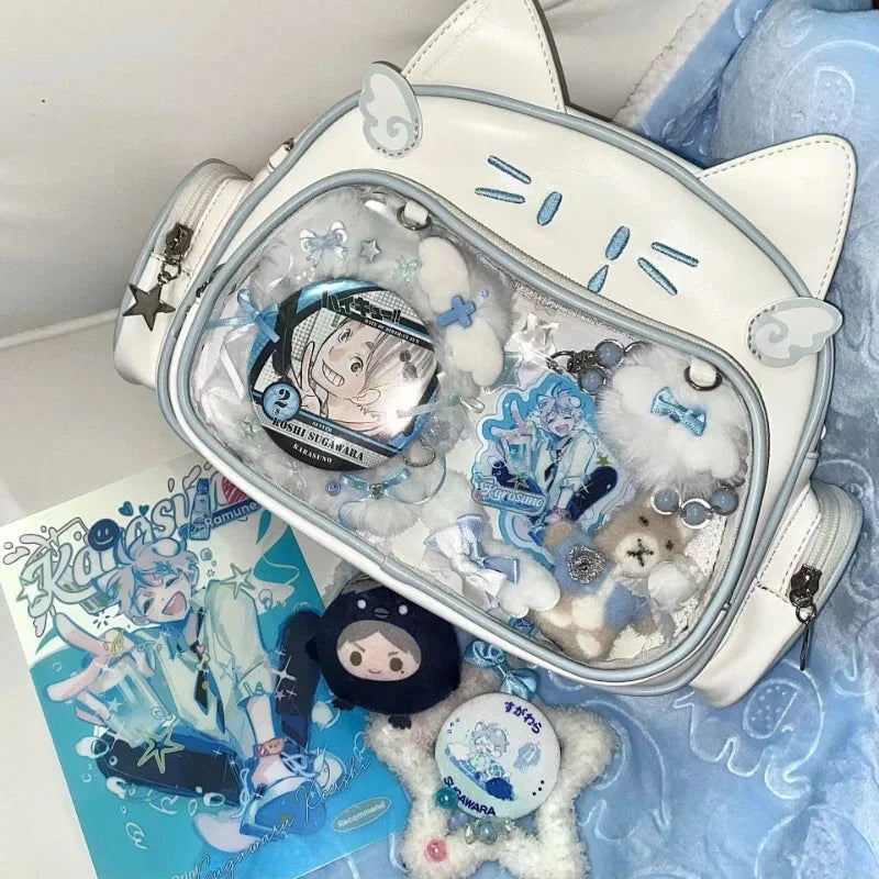 Ingvn  Y2K Korean Harajuku Japan Kawaii Cat Ita White Crossbody Bag Vintage Mini Backpacks Aesthetic Cute Shoulder Crossbody Bags Women