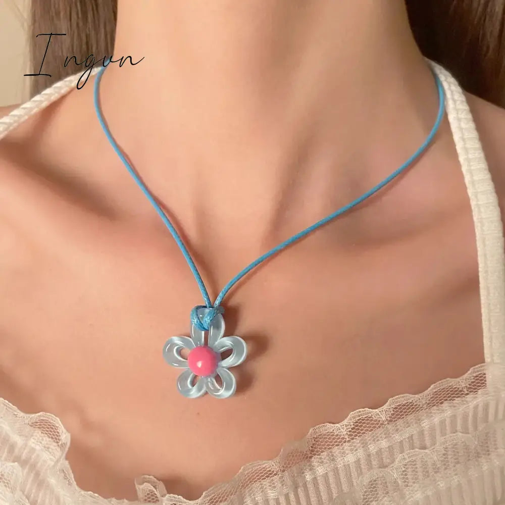 Girl Hollow Flower Necklace For women Temperament Niche Collarbone Chain Korean Fashion Neck Colorful Rope Chain y2k Jewelry