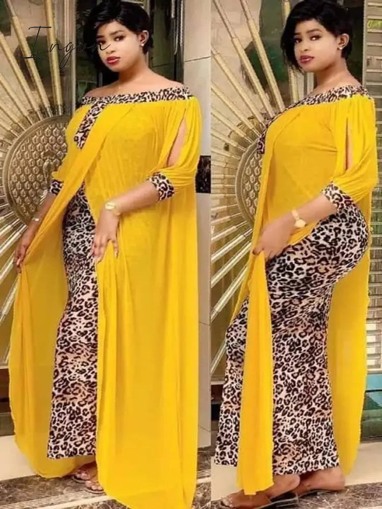 Ingvn - Leopard Loose Bodycon Fashion outdoor WomenMaxi  Dress Leisure Patchwork Strapless Sexy Ethnic Style African vestidos