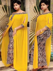 Ingvn - Leopard Loose Bodycon Fashion outdoor WomenMaxi  Dress Leisure Patchwork Strapless Sexy Ethnic Style African vestidos