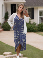 Women's A-Line Dot Polka Print Long Dress V-Neck Wedding Guest, Graduation, Party Maxi Dress