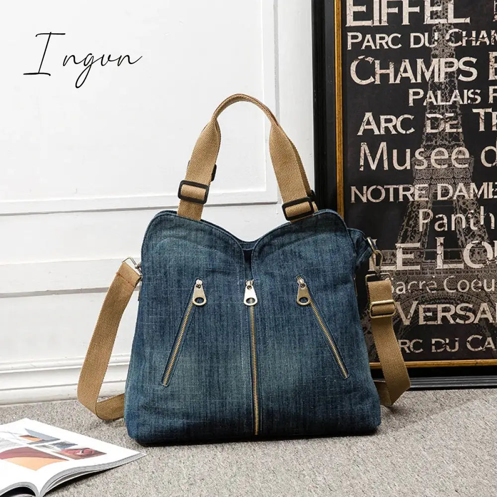 Ingvn - Women Large Capacity Tote Bag Quality Denim Handbag Luxury Ladies Shoulder Bag Light Blue bolso mujer 2024 Purse