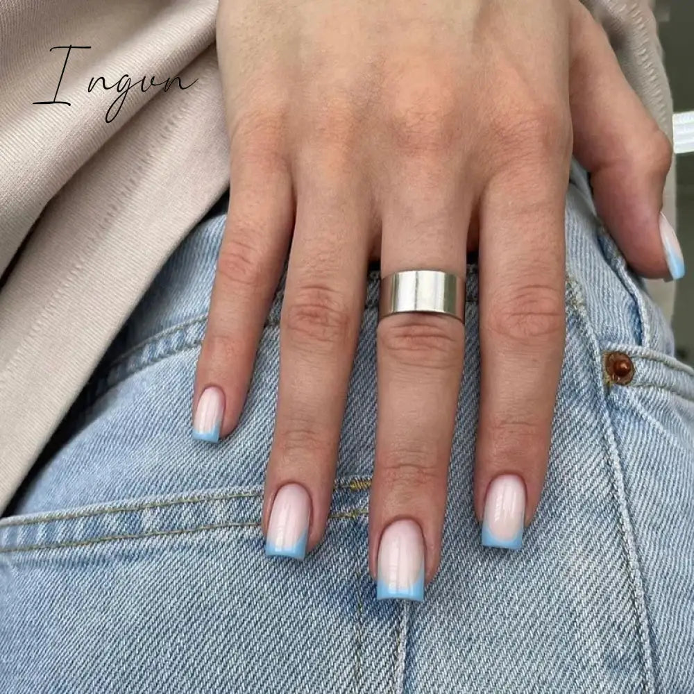 24Pcs French Tip  Press on Nails Short Coffin False Nails Simple Wearable Fake Nails Frosted Full Cover Press on Nail Tips Art