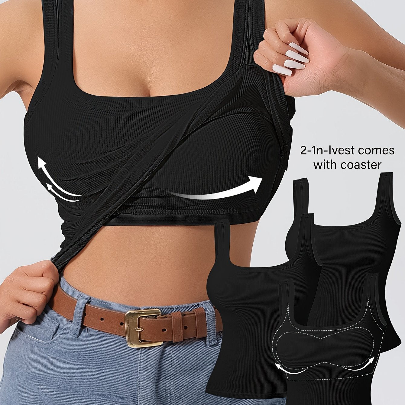 Solid Color Slim Tank Top 3 Packs, Casual Square Neck Sleeveless Versatile Top, Women's Clothing