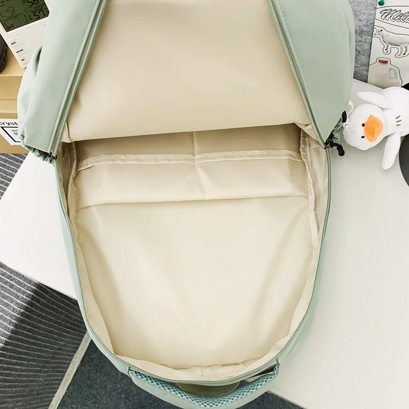 INGVN  Waterproof Teenage Bookbag Nylon Rucksack Fashion Girl Backpack Women Shoulder Bag High School Schoolbag Black