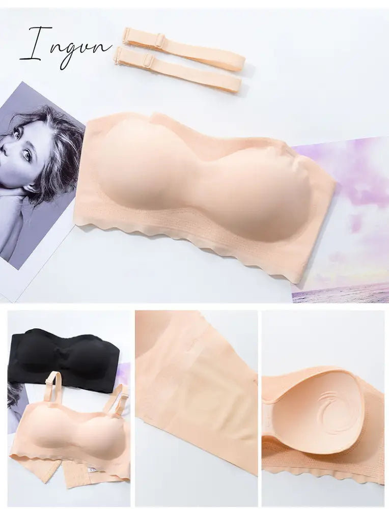 Ingvn - Plus Size 7XL Women Bras Non-Slip Strapless Tube Top Wireless Push Up Invisible Lingerie Bra Solid Seamless Tanks