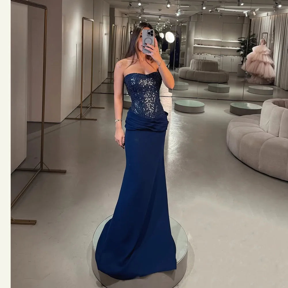 Elegant Sequin Prom Dress 2025 Strapless Pleats Mermaid Birthday Gown Formal Evening Dress Party Gown Customized