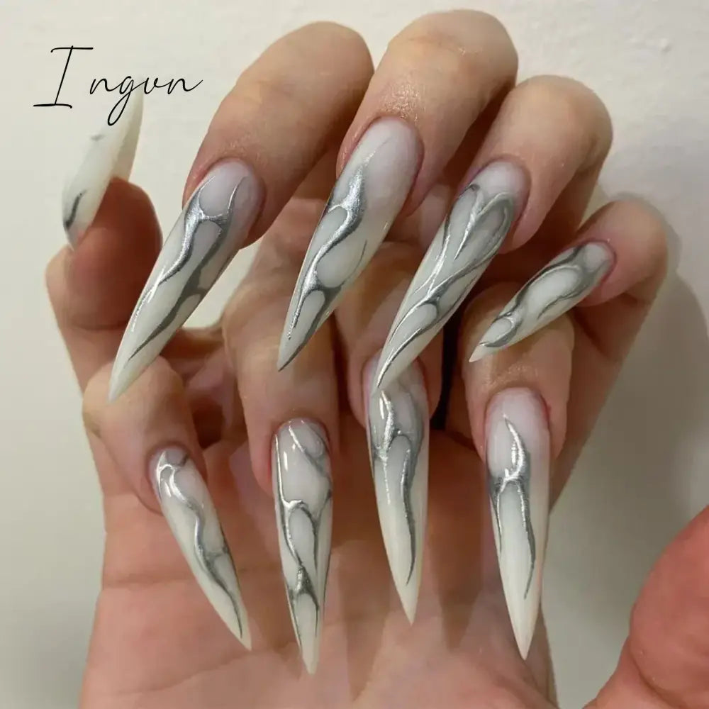 24Pcs False Nails With Glue Almond Pink Butterfly Design Detachable Rhinestones Acrylic Fake Nails long stiletto Press On Nails