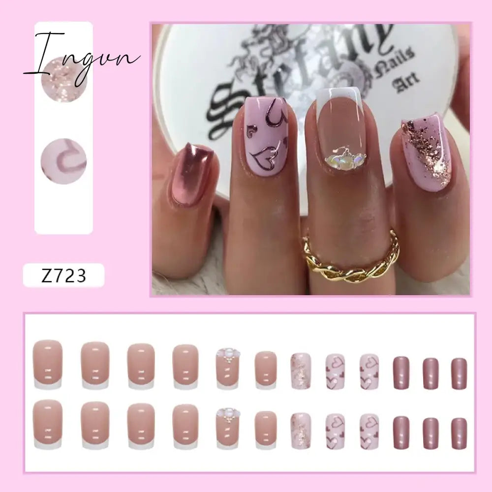 24pcs/Box Gradient Nail Art Patches False Nails Short Square Nail Blue Starry Glitter Teardrop Diamond Fake Nail Tips