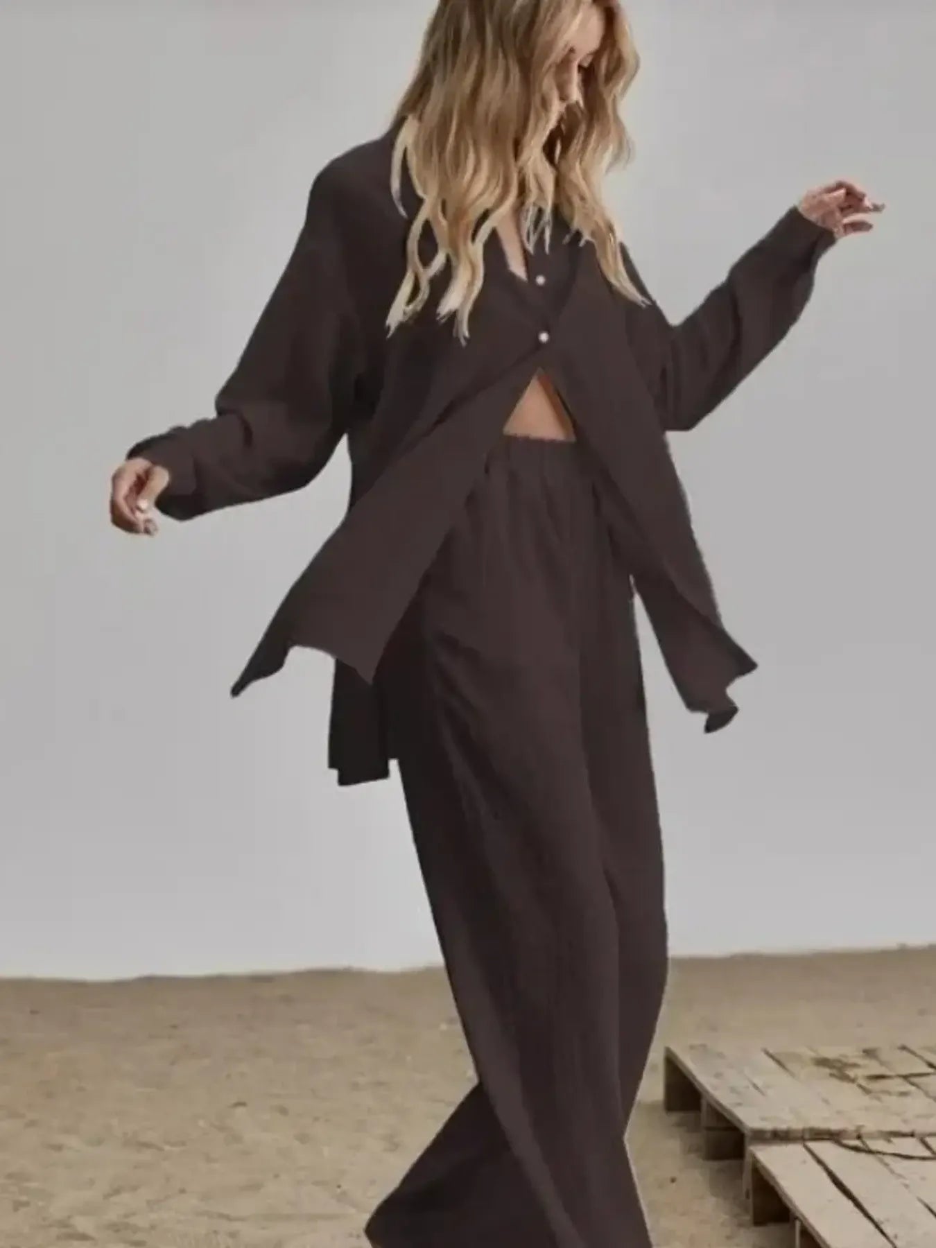 Button Up Long Sleeve Shirt and Pants Set