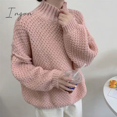 Ingvn - Winter Clothes Women Turtleneck Hollow Out Loose Solid Thick Knit Bottoming Pullovers Short Sweater Female Outer Wear Casual