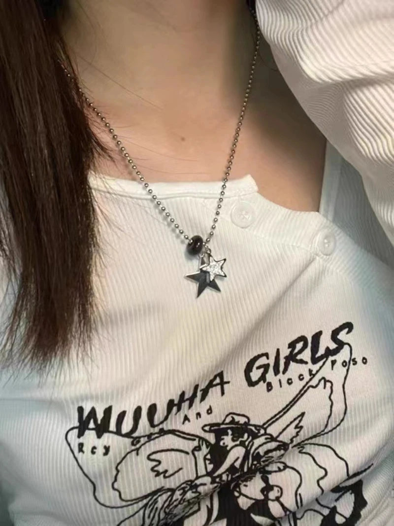 INGVN  Kpop Goth Silver Color Star Pendant Chain Necklace For Women Men Egirl Y2K Cool EMO Punk Aesthetic Grunge Jewelry Gifts