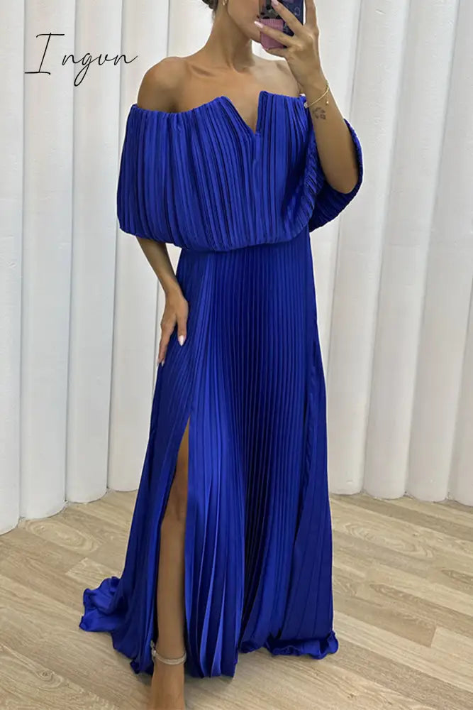 Ingvn - Sexy Formal Solid Slit Fold Off the Shoulder Evening Dress Dresses